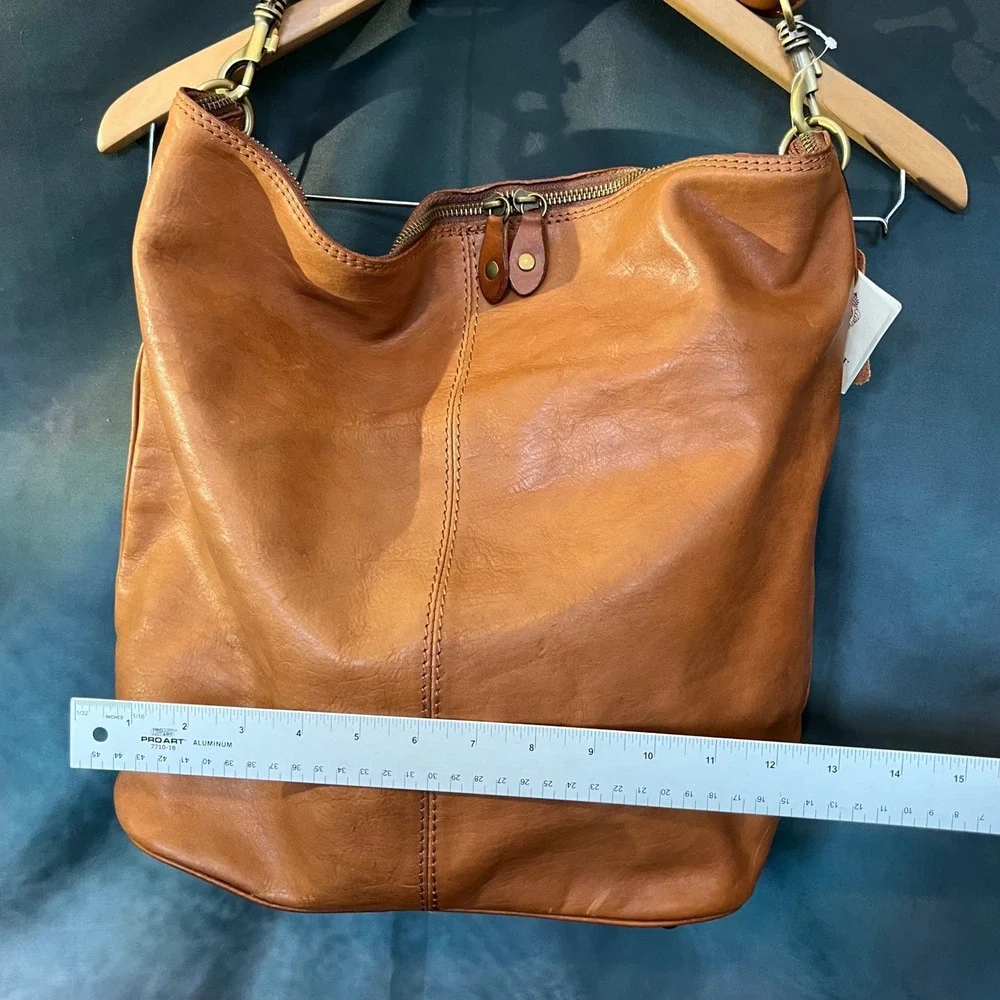 I Medici Firenze Genuine Leather Hobo Shoulder Bag‎ Tan Brown Double Zip Top